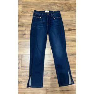 FRAME Le High Straight Jeans Dark‎ Blue Denim Split Hem Women's Size 27
